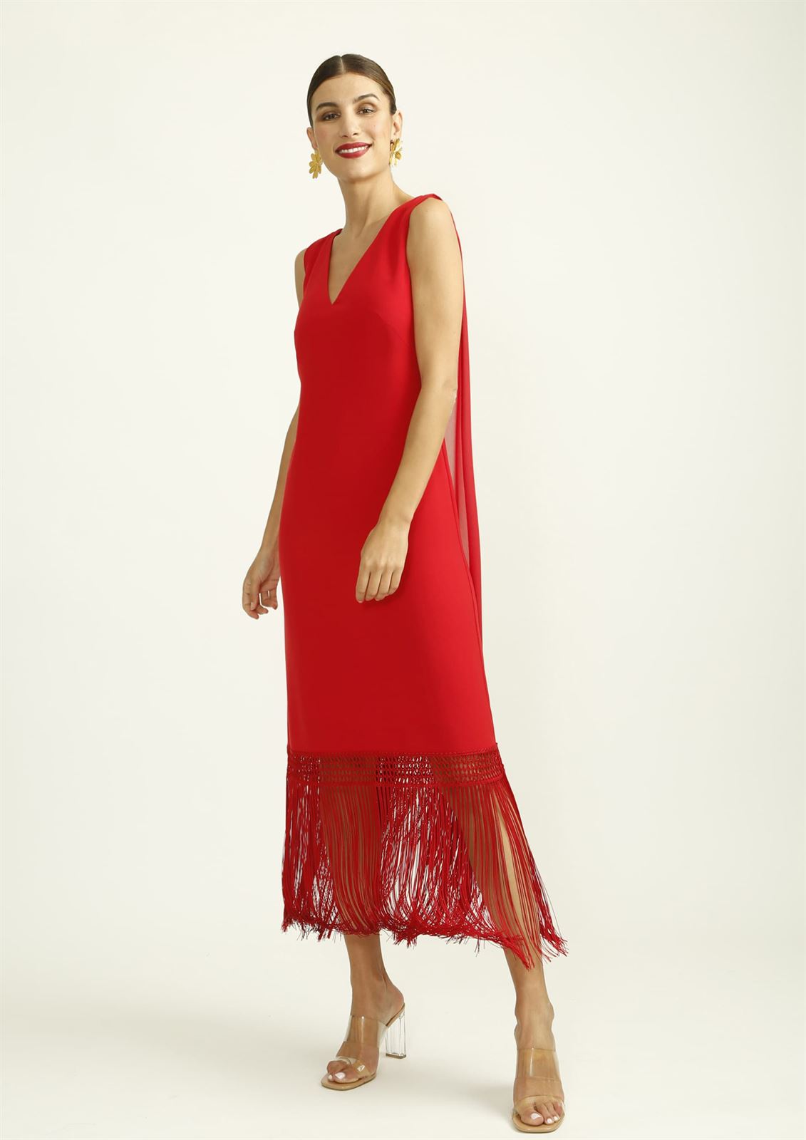 ALBA CONDE Vestido Rojo con Flecos en el Bajo - Imagen 1