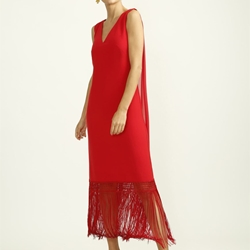 ALBA CONDE Vestido Rojo con Flecos en el Bajo - Imagen 1
