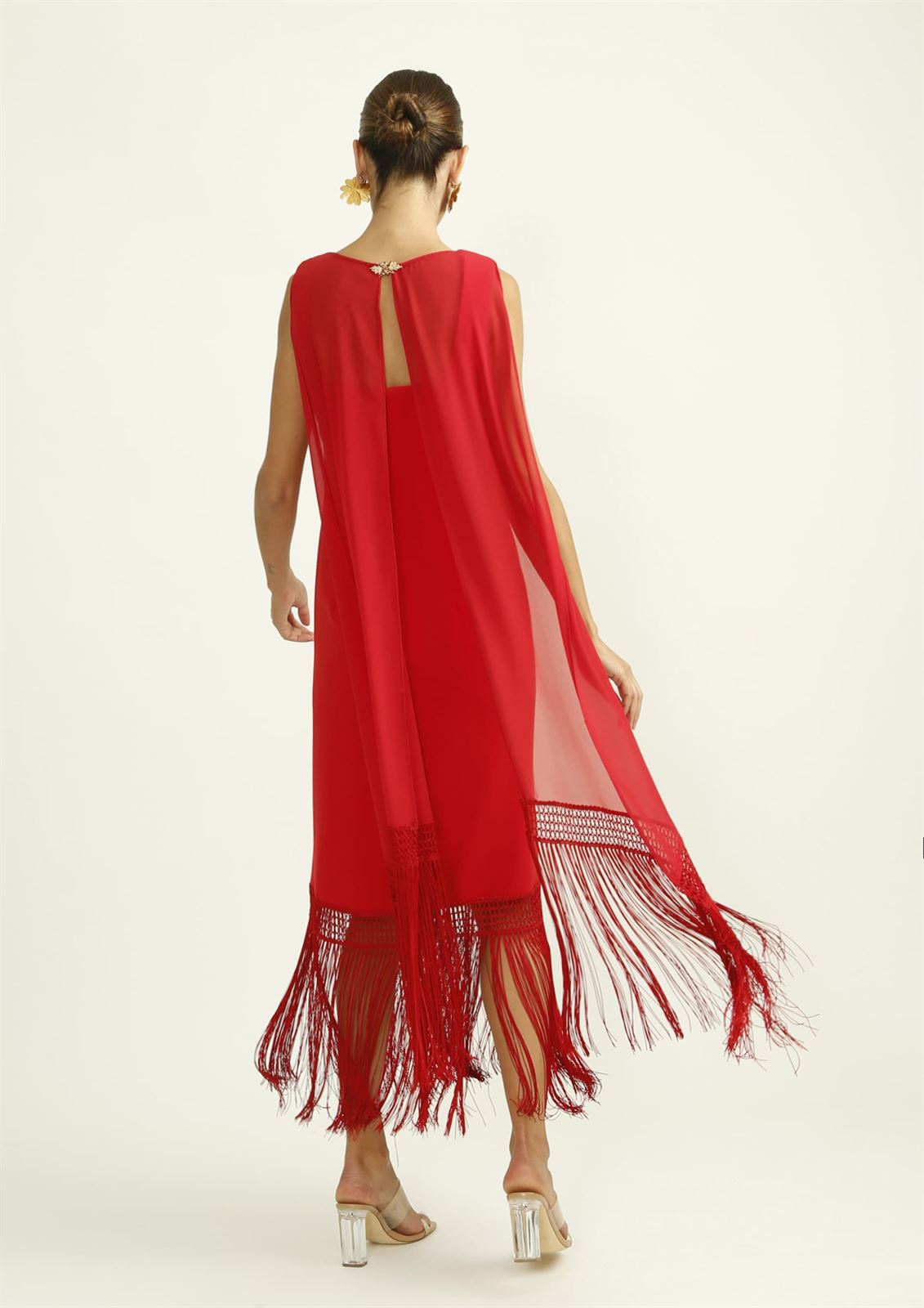 ALBA CONDE Vestido Rojo con Flecos en el Bajo - Imagen 4
