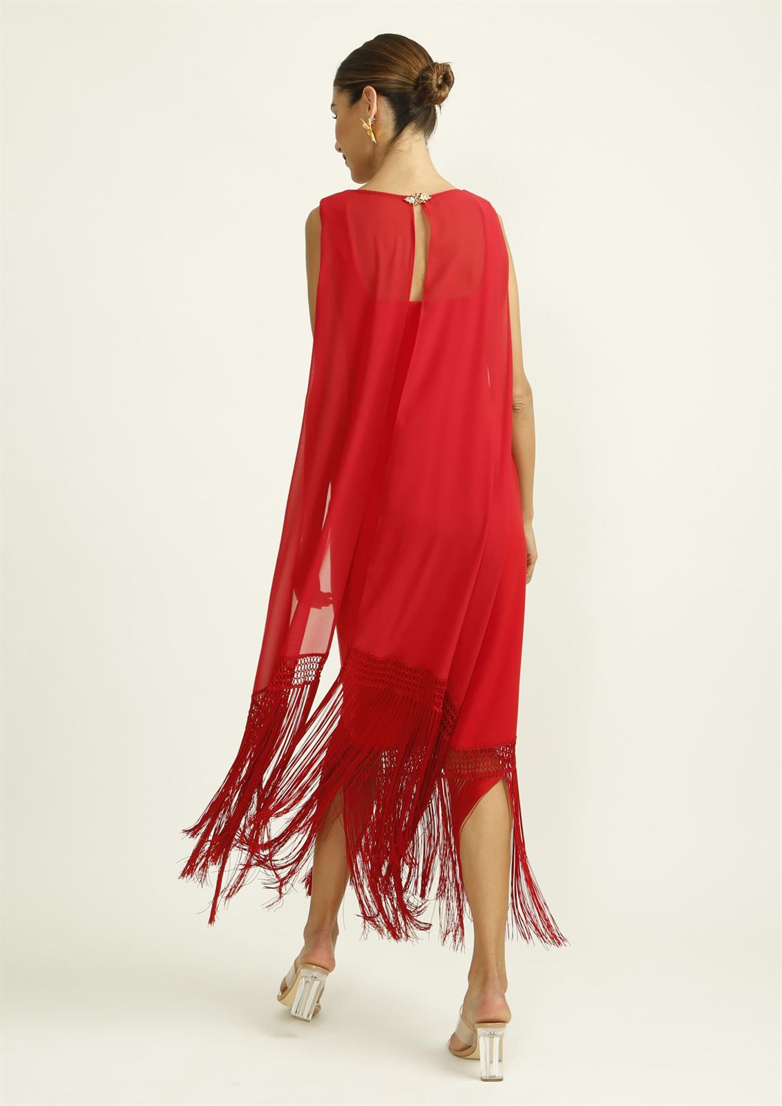 ALBA CONDE Vestido Rojo con Flecos en el Bajo - Imagen 5