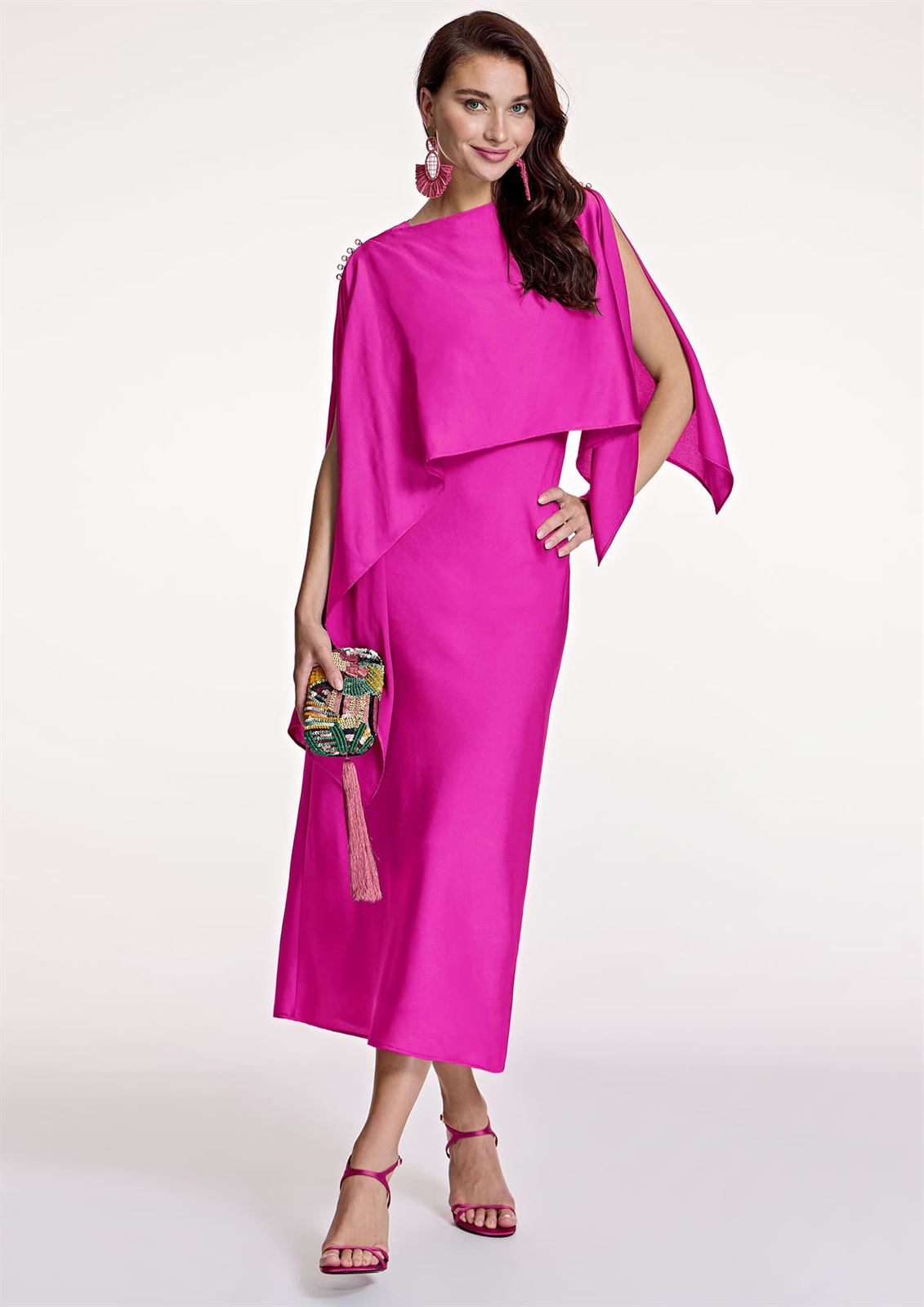 ALBA CONDE Vestido Satinado Bugambilla con Capa - Imagen 1