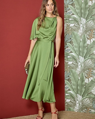 ALBA CONDE Vestido Satinado Oliva - Imagen 2