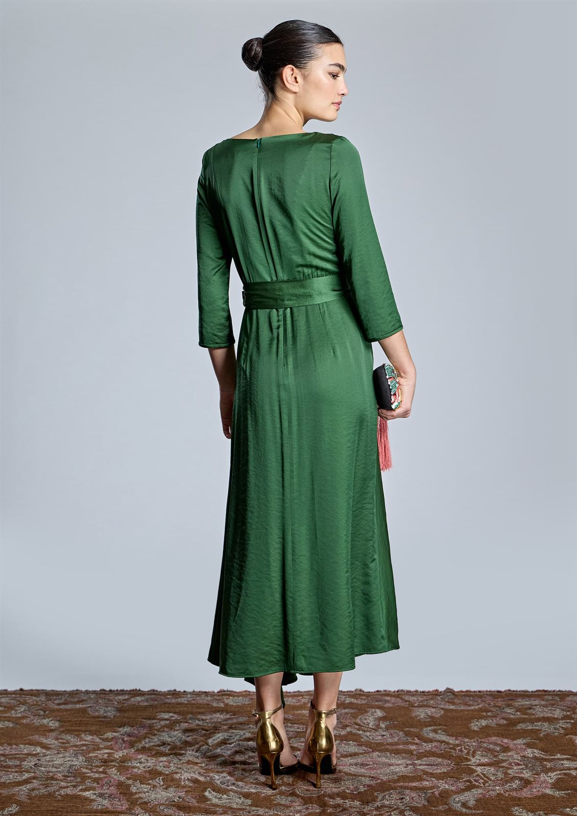 ALBA CONDE Vestido Verde Satinado - Imagen 2